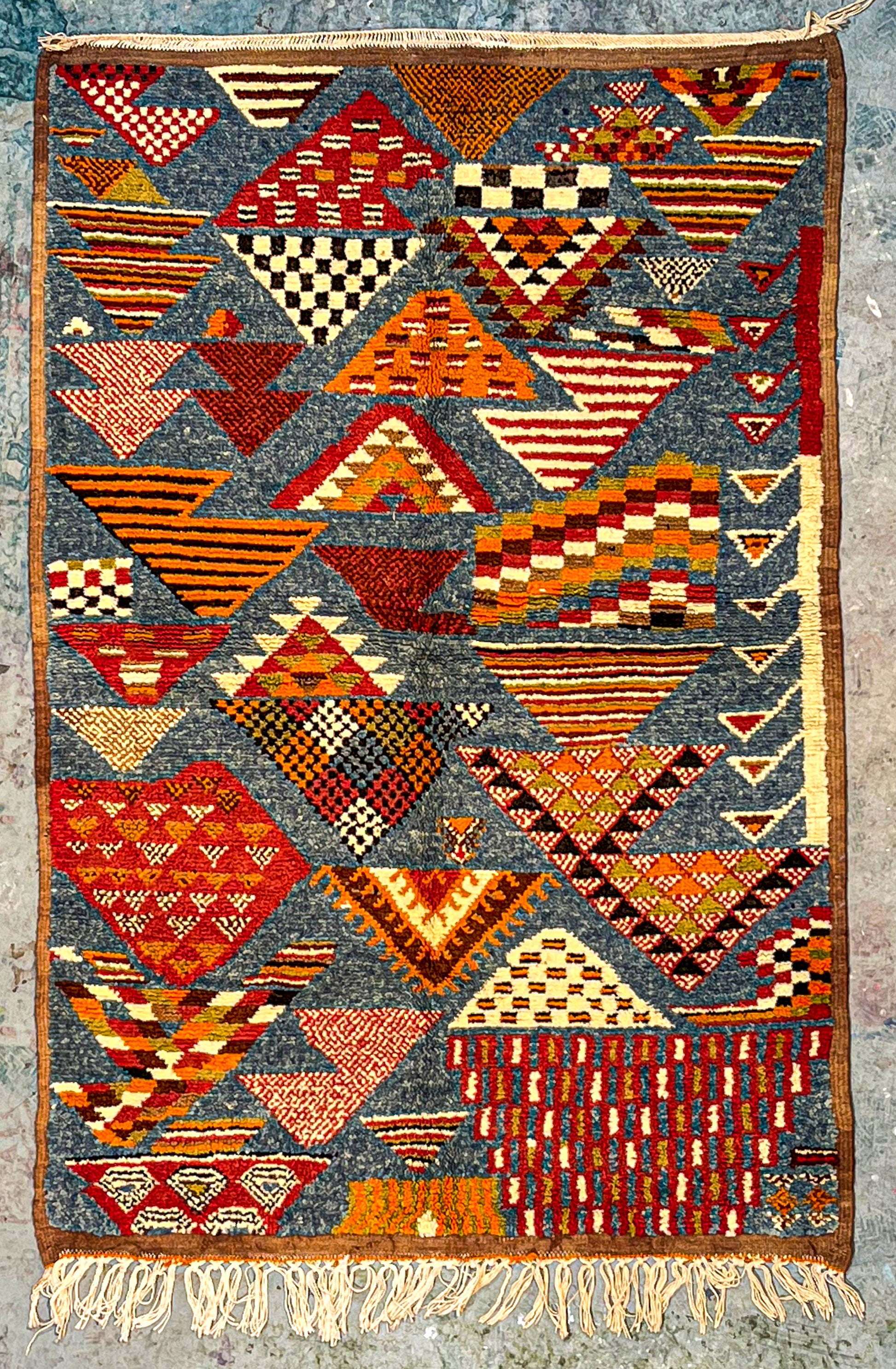 3.5' x 5.5' This piece has been sold, however it can be remade as a new carpet by our co-op in Morocco  